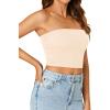 imageLYANER Womens Strapless Rib Knit Sleeveless Bandeau Corset Clue Crop Tube TopBeige