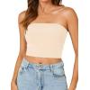 imageLYANER Womens Strapless Rib Knit Sleeveless Bandeau Corset Clue Crop Tube TopBeige