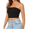 imageLYANER Womens Strapless Rib Knit Sleeveless Bandeau Corset Clue Crop Tube TopBlack