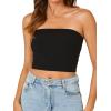 imageLYANER Womens Strapless Rib Knit Sleeveless Bandeau Corset Clue Crop Tube TopBlack