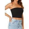 imageLYANER Womens Strapless Rib Knit Sleeveless Bandeau Corset Clue Crop Tube TopBlack