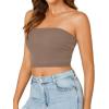 imageLYANER Womens Strapless Rib Knit Sleeveless Bandeau Corset Clue Crop Tube TopBrown
