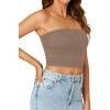 imageLYANER Womens Strapless Rib Knit Sleeveless Bandeau Corset Clue Crop Tube TopBrown