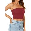 imageLYANER Womens Strapless Rib Knit Sleeveless Bandeau Corset Clue Crop Tube TopBurgundy