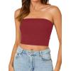 imageLYANER Womens Strapless Rib Knit Sleeveless Bandeau Corset Clue Crop Tube TopBurgundy