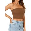 imageLYANER Womens Strapless Rib Knit Sleeveless Bandeau Corset Clue Crop Tube TopBurnt Orange