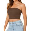 imageLYANER Womens Strapless Rib Knit Sleeveless Bandeau Corset Clue Crop Tube TopCoffee
