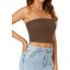 imageLYANER Womens Strapless Rib Knit Sleeveless Bandeau Corset Clue Crop Tube TopCoffee