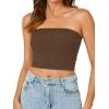 imageLYANER Womens Strapless Rib Knit Sleeveless Bandeau Corset Clue Crop Tube TopCoffee