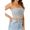 imageLYANER Womens Strapless Rib Knit Sleeveless Bandeau Corset Clue Crop Tube TopLight Grey