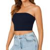 imageLYANER Womens Strapless Rib Knit Sleeveless Bandeau Corset Clue Crop Tube TopNavy