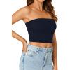 imageLYANER Womens Strapless Rib Knit Sleeveless Bandeau Corset Clue Crop Tube TopNavy