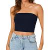imageLYANER Womens Strapless Rib Knit Sleeveless Bandeau Corset Clue Crop Tube TopNavy