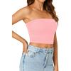 imageLYANER Womens Strapless Rib Knit Sleeveless Bandeau Corset Clue Crop Tube TopPink