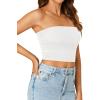 imageLYANER Womens Strapless Rib Knit Sleeveless Bandeau Corset Clue Crop Tube TopWhite