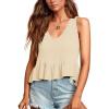 imageLYANER Womens Casual V Neck Peplum Ruffle Hem Sleeveless Babydoll Tank TopBeige