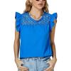 imageLYANER Womens Round Neck Contrast Lace Ruffle Cap Sleeve Tank Tops Shirt BlouseBlue