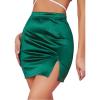 imageLYANER Womens Satin Silky Elastic Wasit Split Slit Hem Bodycon Short SkirtDark Green
