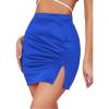 imageLYANER Womens Satin Silky Elastic Wasit Split Slit Hem Bodycon Short SkirtRoyal Blue