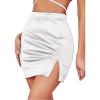 imageLYANER Womens Satin Silky Elastic Wasit Split Slit Hem Bodycon Short SkirtWhite