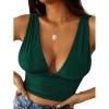 imageLYANER Womens Sexy Deep V Neck Slim Fitted Strap Crop Cami Tank Sleeveless TopDark Green