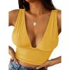 imageLYANER Womens Sexy Deep V Neck Slim Fitted Strap Crop Cami Tank Sleeveless TopGold Yellow