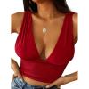 imageLYANER Womens Sexy Deep V Neck Slim Fitted Strap Crop Cami Tank Sleeveless TopRed