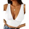 imageLYANER Womens Sexy Deep V Neck Slim Fitted Strap Crop Cami Tank Sleeveless TopWhite