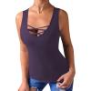 imageLYANER Womens Sexy Scoop Neck Cross Criss Sleeveless Bodycon Basic Tank Tee Shirts TopsDark Purple