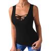 imageLYANER Womens Sexy Scoop Neck Cross Criss Sleeveless Bodycon Basic Tank Tee Shirts TopsSolid Black
