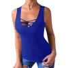 imageLYANER Womens Sexy Scoop Neck Cross Criss Sleeveless Bodycon Basic Tank Tee Shirts TopsSolid Royal Blue