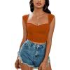 imageLYANER Womens Square Neck Ribbed Knit Sleeveless Slim Fit Solid Crop Top Shirt Caramel Medium