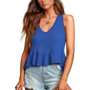 imageLYANER Womens Casual V Neck Peplum Ruffle Hem Sleeveless Babydoll Tank TopBlue