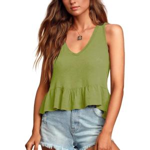 imageLYANER Womens Casual V Neck Peplum Ruffle Hem Sleeveless Babydoll Tank TopLight Green