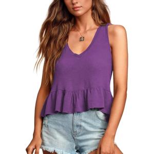 imageLYANER Womens Casual V Neck Peplum Ruffle Hem Sleeveless Babydoll Tank TopPurple