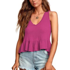 imageLYANER Womens Casual V Neck Peplum Ruffle Hem Sleeveless Babydoll Tank TopRose