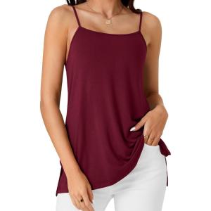 imageLYANER Womens Loose Square Neck Spaghetti Straps Slit Side Camisole Tank Cami TopBurgundy