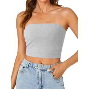 imageLYANER Womens Strapless Rib Knit Sleeveless Bandeau Corset Clue Crop Tube TopLight Grey