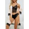 imageLYANER Womens 4pcs Sleepwear Satin Floral Lace Trim Cami Pajama Set with RobeBeige
