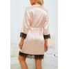 imageLYANER Womens 4pcs Sleepwear Satin Floral Lace Trim Cami Pajama Set with RobeBeige