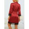 imageLYANER Womens 4pcs Sleepwear Satin Floral Lace Trim Cami Pajama Set with RobeBright Red