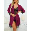 imageLYANER Womens 4pcs Sleepwear Satin Floral Lace Trim Cami Pajama Set with RobeBurgundy