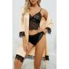 imageLYANER Womens 4pcs Sleepwear Satin Floral Lace Trim Cami Pajama Set with RobeChampagne