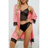 imageLYANER Womens 4pcs Sleepwear Satin Floral Lace Trim Cami Pajama Set with RobeCoral Pink