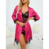 imageLYANER Womens 4pcs Sleepwear Satin Floral Lace Trim Cami Pajama Set with RobeDark Rose