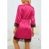 imageLYANER Womens 4pcs Sleepwear Satin Floral Lace Trim Cami Pajama Set with RobeDark Rose