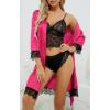 imageLYANER Womens 4pcs Sleepwear Satin Floral Lace Trim Cami Pajama Set with RobeDark Rose