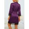 imageLYANER Womens 4pcs Sleepwear Satin Floral Lace Trim Cami Pajama Set with RobeDeep Purple