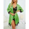imageLYANER Womens 4pcs Sleepwear Satin Floral Lace Trim Cami Pajama Set with RobeGreen