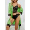 imageLYANER Womens 4pcs Sleepwear Satin Floral Lace Trim Cami Pajama Set with RobeGreen